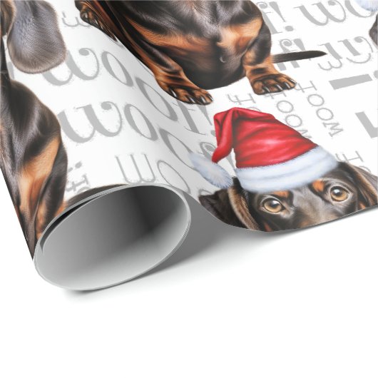 Funny Dog Lover Smooth Dachshund in a Santa Hat Geschenkpapier (Rolleneckpunkt)
