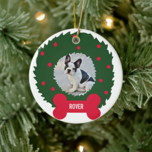 Funny Dog Lover Weihnachtskranz mit Hund-Foto Keramik Ornament