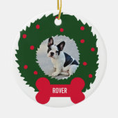 Funny Dog Lover Weihnachtskranz mit Hund-Foto Keramik Ornament (Vorne)