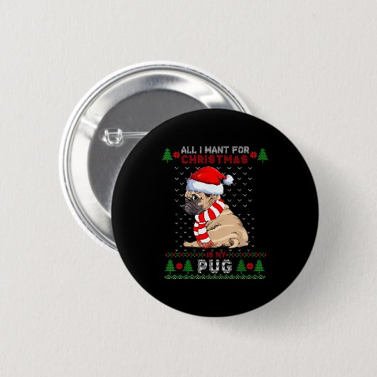 Funny Dog Lovers Cute Pug Santa Hat Ugly Christmas Button (Vorne & Hinten)