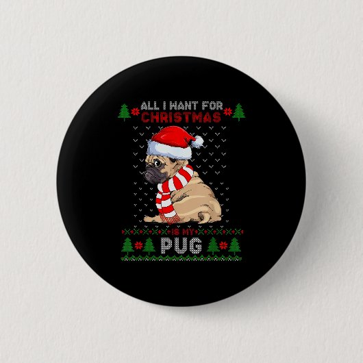 Funny Dog Lovers Cute Pug Santa Hat Ugly Christmas Button (Vorderseite)