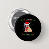 Funny Dog Lovers Cute Pug Santa Hat Ugly Christmas Button (Vorne & Hinten)