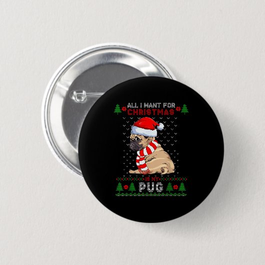 Funny Dog Lovers Cute Pug Santa Hat Ugly Christmas Button (Vorne & Hinten)