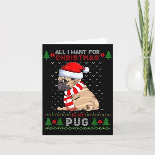Funny Dog Lovers Cute Pug Santa Hat Ugly Christmas Karte (Vorderseite)