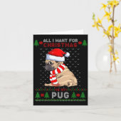 Funny Dog Lovers Cute Pug Santa Hat Ugly Christmas Karte (Gelbe Blume)