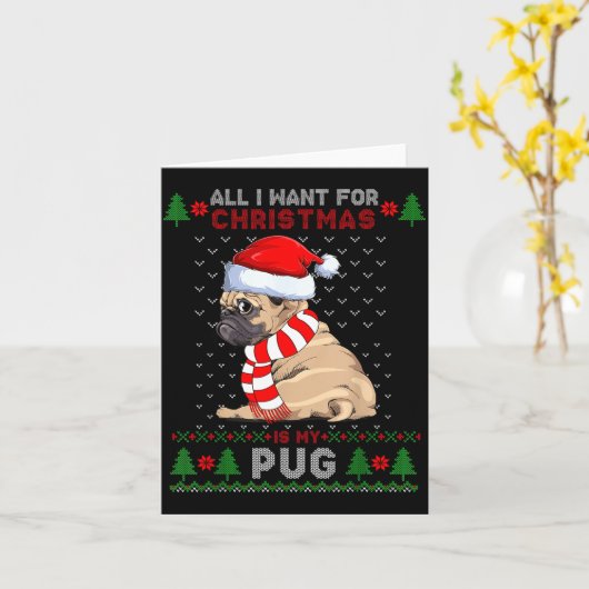 Funny Dog Lovers Cute Pug Santa Hat Ugly Christmas Karte (Gelbe Blume)