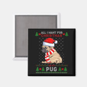 Funny Dog Lovers Cute Pug Santa Hat Ugly Christmas Magnet (Vorderseite/Rückseite)