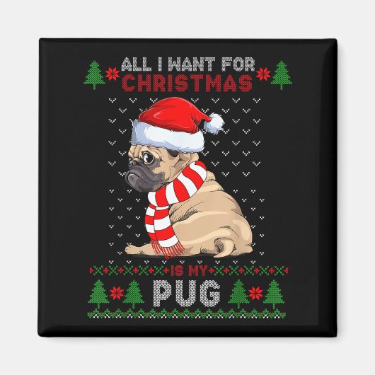 Funny Dog Lovers Cute Pug Santa Hat Ugly Christmas Magnet (Vorne)