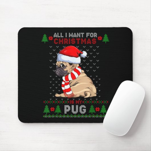 Funny Dog Lovers Cute Pug Santa Hat Ugly Christmas Mousepad (Mit Mouse)