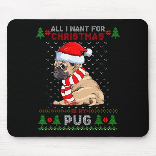Funny Dog Lovers Cute Pug Santa Hat Ugly Christmas Mousepad (Vorne)