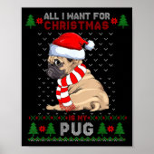 Funny Dog Lovers Cute Pug Santa Hat Ugly Christmas Poster (Vorne)