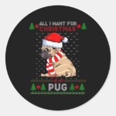 Funny Dog Lovers Cute Pug Santa Hat Ugly Christmas Runder Aufkleber (Vorderseite)