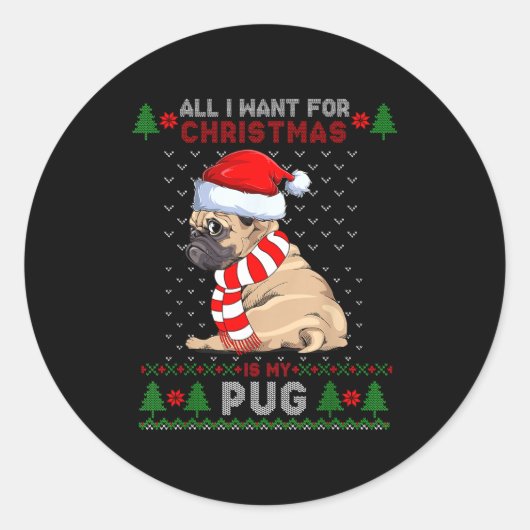 Funny Dog Lovers Cute Pug Santa Hat Ugly Christmas Runder Aufkleber (Vorderseite)