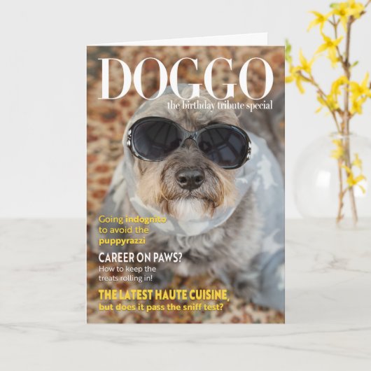 Funny Dog Magazine Style Geburtstag Karte (Gelbe Blume)