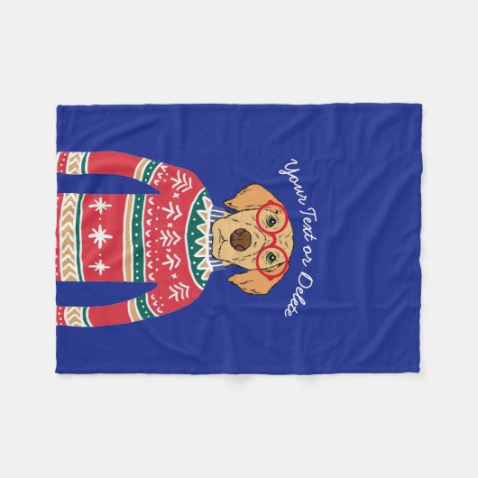 Funny Dog mit Brille, Ugly Christmas Sweater Fleecedecke (Vorderseite (Horizontal))