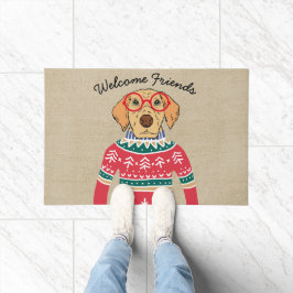Funny Dog mit Brille, Ugly Christmas Sweater Fußmatte