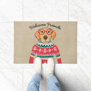 Funny Dog mit Brille, Ugly Christmas Sweater Fußmatte