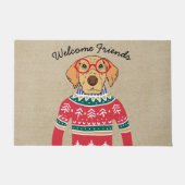 Funny Dog mit Brille, Ugly Christmas Sweater Fußmatte (Vorderseite)