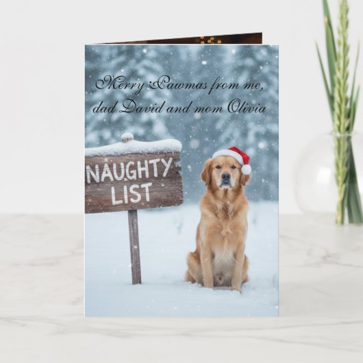 Funny Dog Naughty List Custom Text Christmas Karte (Vorderseite)