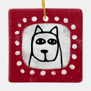 Funny Dog on Red Ornament