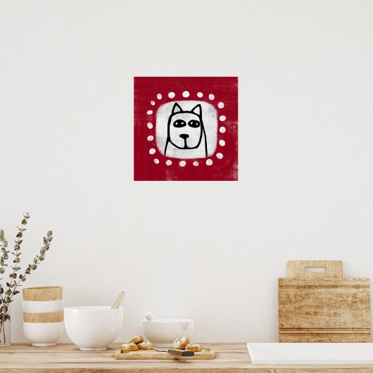 Funny Dog on Red Poster Wall Art (Küche)