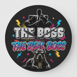 Funny Dog Owner "The Real Boss" Pitbull Design Große Wanduhr