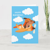 Funny Dog Pilot Flying Airplane Boy Birthday Karte (Vorderseite)