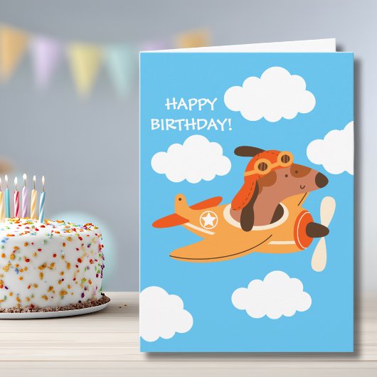 Funny Dog Pilot Flying Airplane Boy Birthday Karte