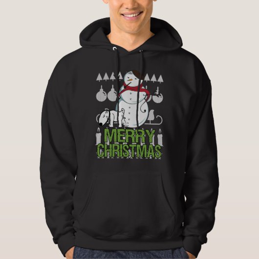 Funny Dog pinkeln auf Snowman Ugly Weihnachtsklee  Hoodie (Vorderseite)