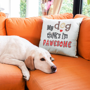Funny dog puff Pawesome Quirky Typografie Kissen