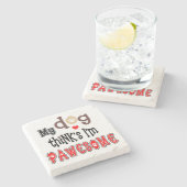 Funny Dog Pun Pawesome Quirky Typografie Steinuntersetzer (Seitenansicht)