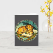 Funny Dog Reading Book Rain Cozy Umbrella Cute Art Karte (Gelbe Blume)