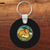 Funny Dog Reading Book Rain Cozy Umbrella Cute Art Schlüsselanhänger (Vorderseite)