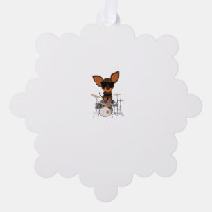 Funny Dog trägt Sonnenbrille und spielt Trommler Ornament Karte