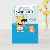 Funny Dog und Cat Birthday Shout Karte (Gelbe Blume)