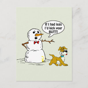 Funny Dog und Snowman Cartoon Postkarte