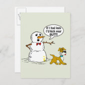 Funny Dog und Snowman Cartoon Postkarte (Vorne/Hinten)