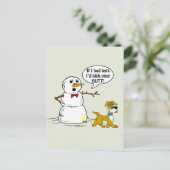 Funny Dog und Snowman Cartoon Postkarte (Stehend Vorderseite)