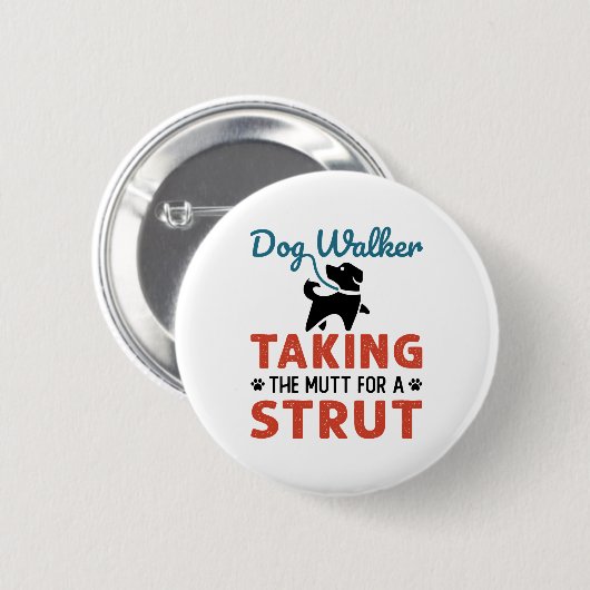 Funny Dog Walker übernimmt den Mutt für einen Stru Button (Vorne & Hinten)