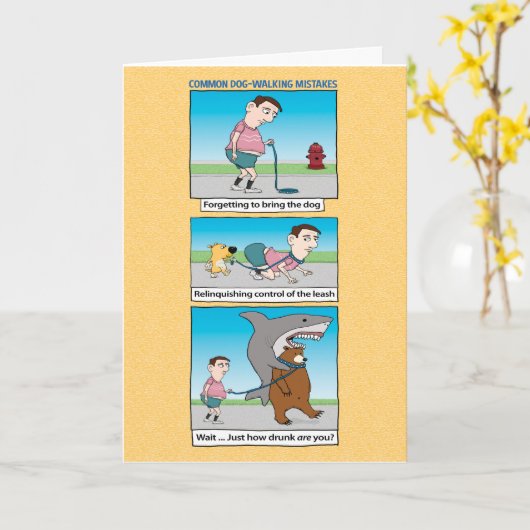 Funny Dog-Walking Mistakes Birthday Karte (Gelbe Blume)
