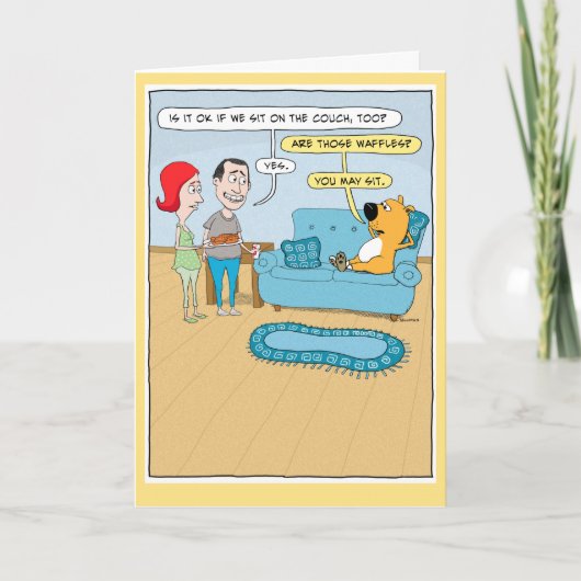 Funny Dog Wants Waffles on Couch Birthday Card Karte (Vorderseite)