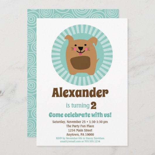 Funny Dog Welpe Geburtstag Einladung Junge Mädchen (Vorne/Hinten)