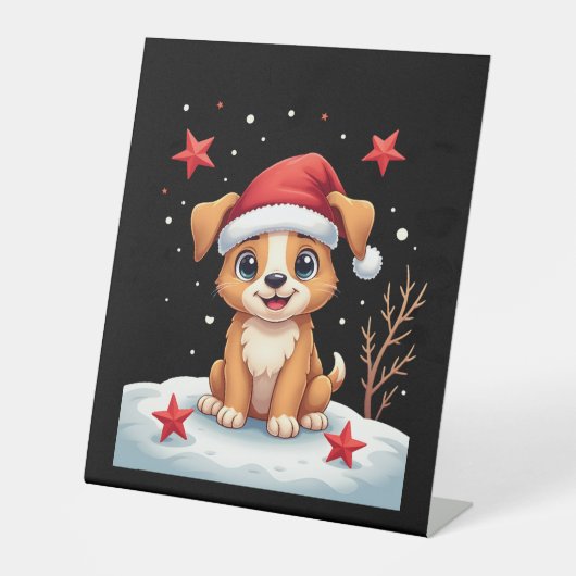 Funny Dog with Christmas Stars for Festive Season Sockelschild (Vorderseite)