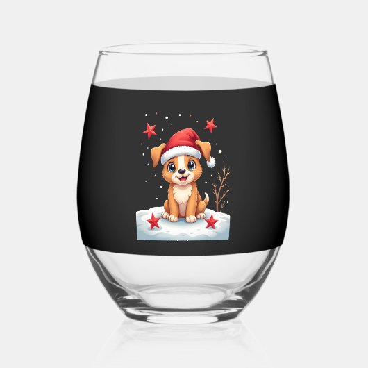 Funny Dog with Christmas Stars for Festive Season Weinglas Ohne Stiel (Vorderseite)