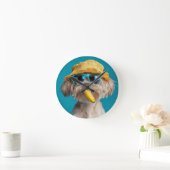 Funny Dog with Sunglasses and Hat Wall Clock Desig Runde Wanduhr (Zuhause)