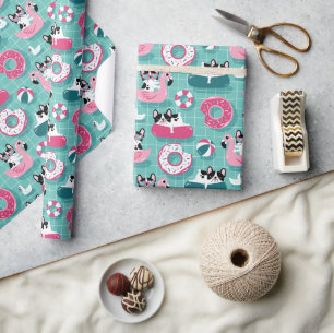 Funny Dogs am Strand Flamingos Geschenkpapier