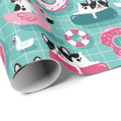 Funny Dogs am Strand Flamingos Geschenkpapier (Rolleneckpunkt)