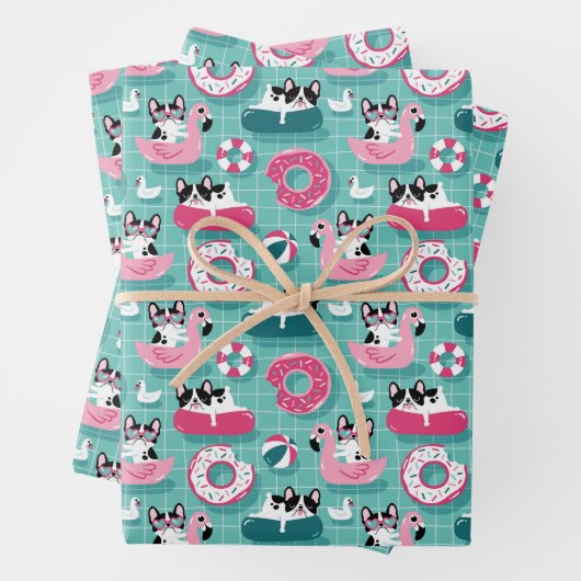 Funny Dogs am Strand Flamingos Geschenkpapier Set (Beispiel)