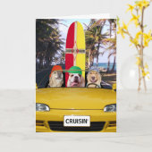Funny Dogs Cruisin' Surfer Geburtstag Karte (Gelbe Blume)