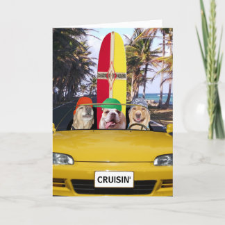Funny Dogs Cruisin' Surfer Geburtstag Karte